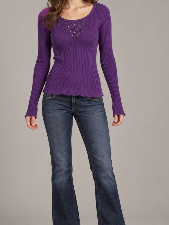 725 Originals Tops - Vintage Y2K 725 Originals Purple Ribbed Butterfly Top Size L